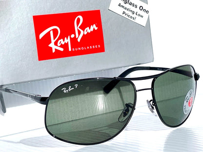 Ray Ban Shiny Black Metal POLARIZED Green Lens Sunglass RB3387 002/9A
