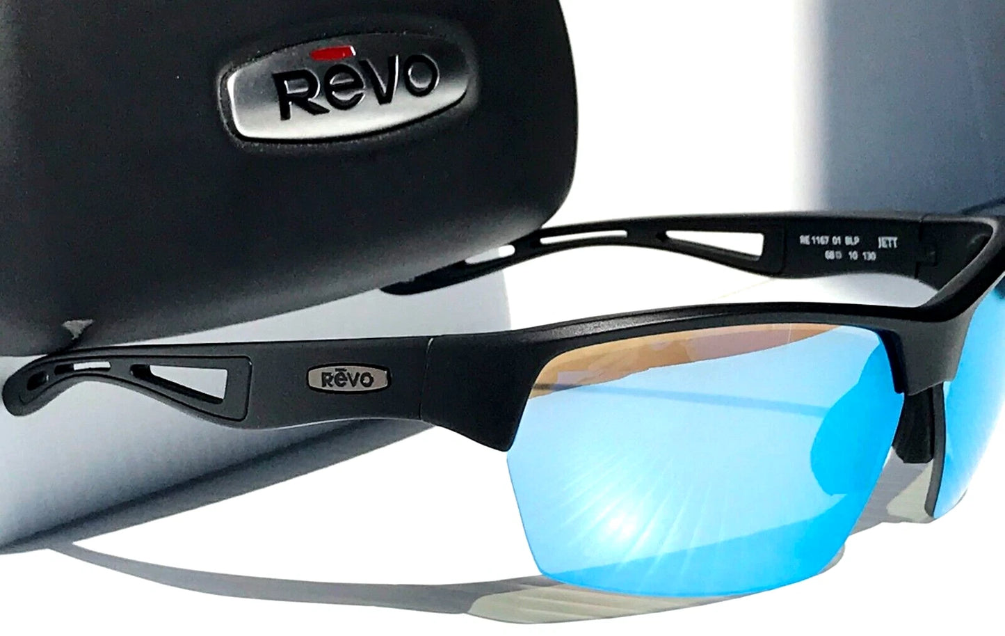 REVO JETT Matte Black POLARIZED Blue Water Lens Sunglass RE 1167 01 BLP