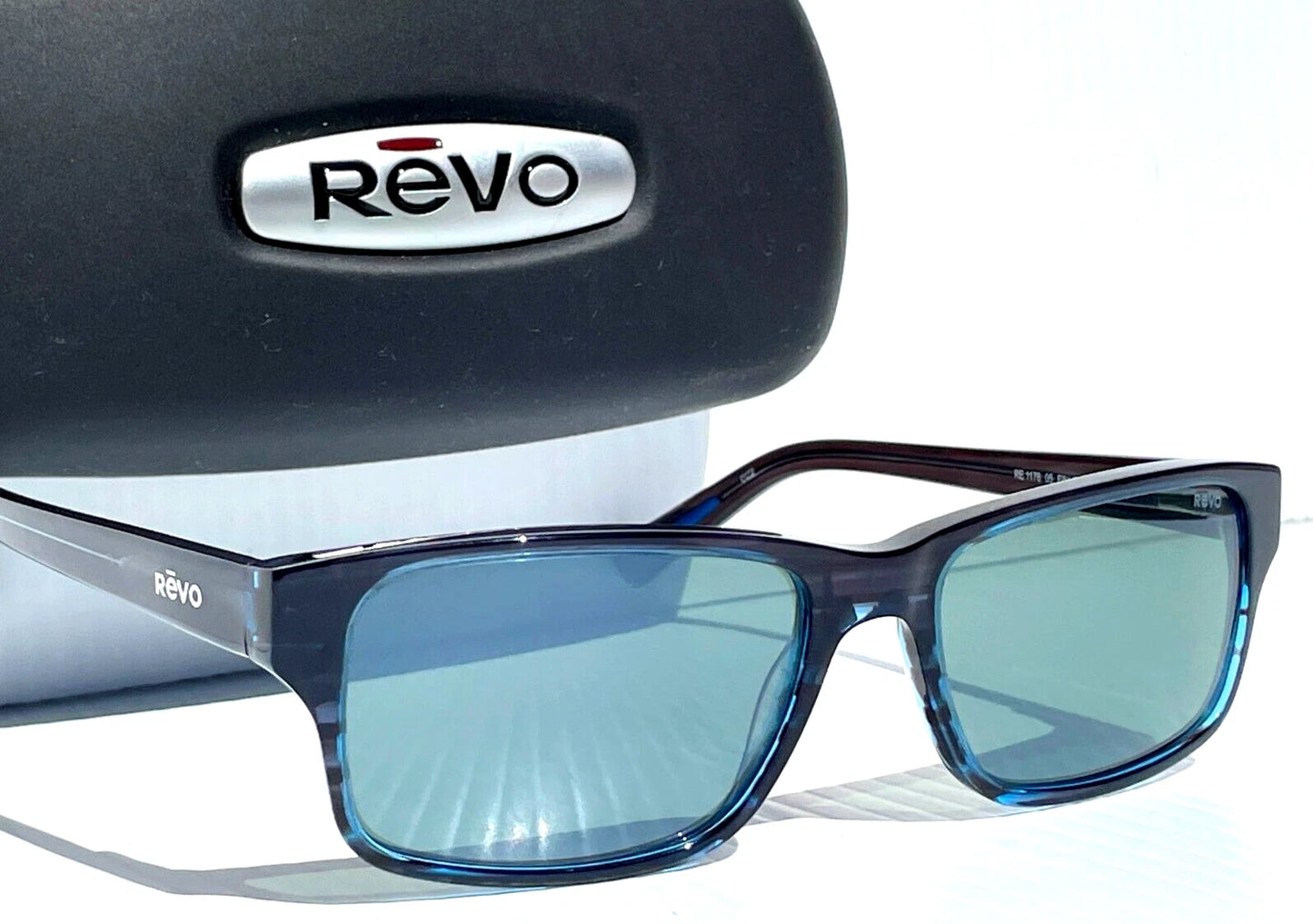 REVO FINLEY G Shiny Blue Horn POLARIZED Grey GLASS Lens Sunglass RE 1176 05 SG50