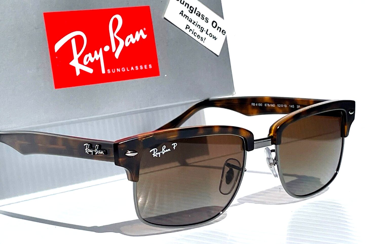 Ray Ban CLUBMASTER Demi Gloss Havana Frame POLARIZED Brown Lens Sunglass RB 4190 878/M2