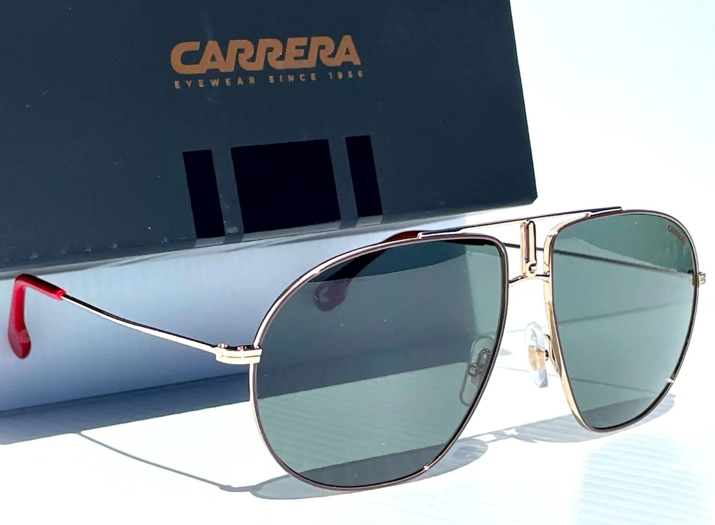 CARRERA Gold with Red Frame Green Grey Lens Sunglass BOUND 01QQT