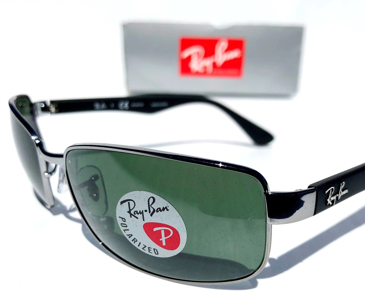 Ray Ban Gunmetal & Black Frame POLARIZED Green G15 Lens Sunglass RB 3478 004/58