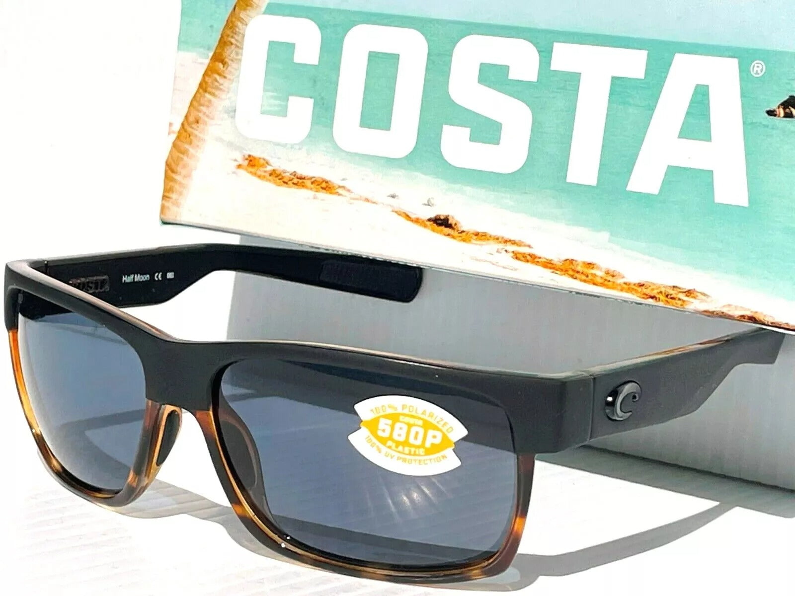 Costa newest Del Mar Half Moon Sunglasses HFM-181 Matte Black/Shiny Tortoise