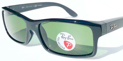 Ray Ban Shiny Black Rectangle POLARIZED Green Lens Sunglass RB4151 601