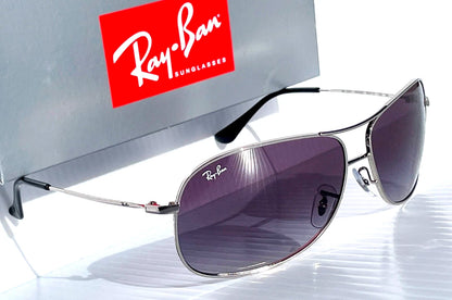 Ray Ban Shiny Silver Pilot GRADIENT Grey To Blue Lens Sunglass RB3267 003/8G