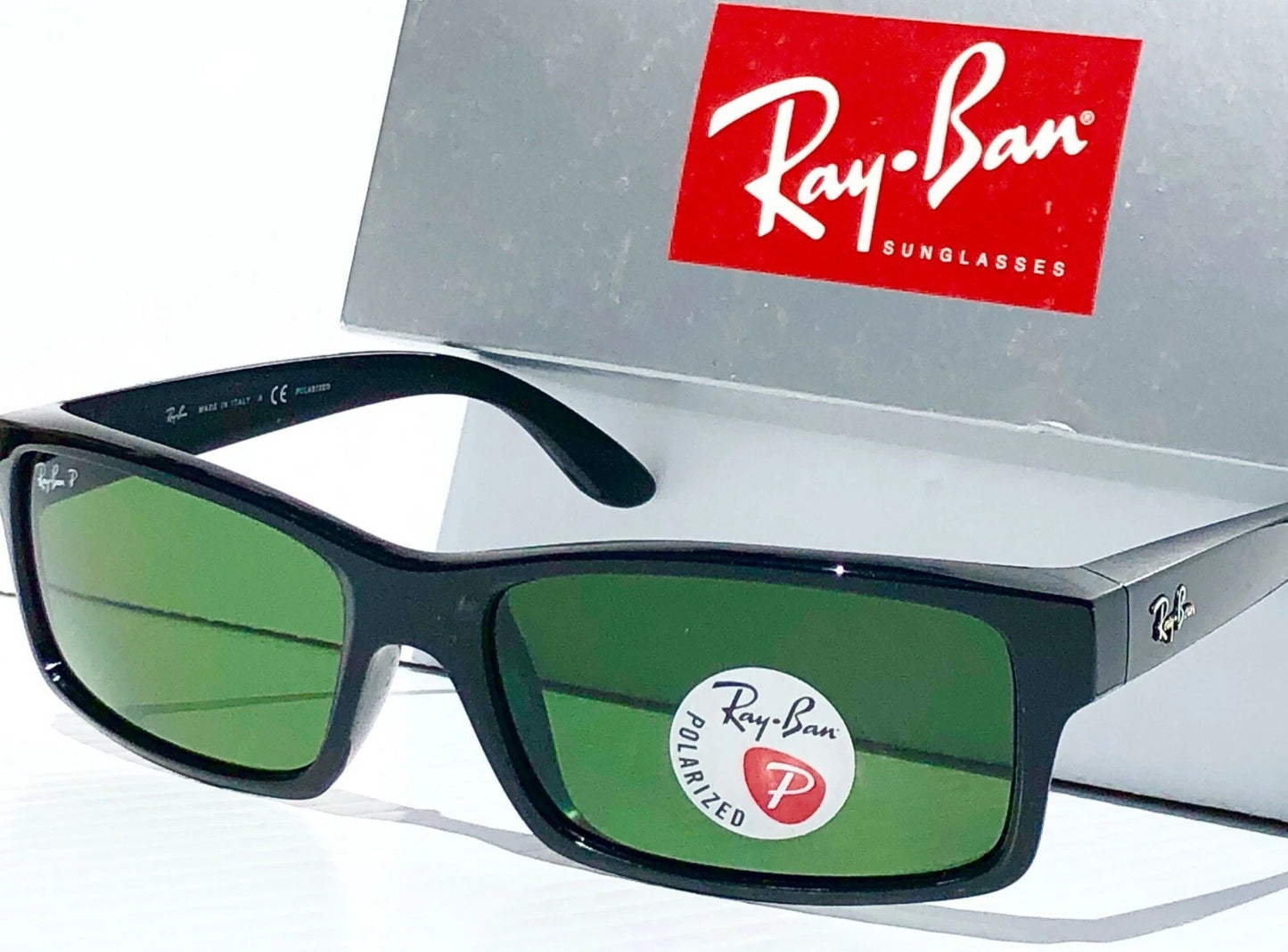 Ray Ban Shiny Black Rectangle POLARIZED Green Lens Sunglass RB4151 601