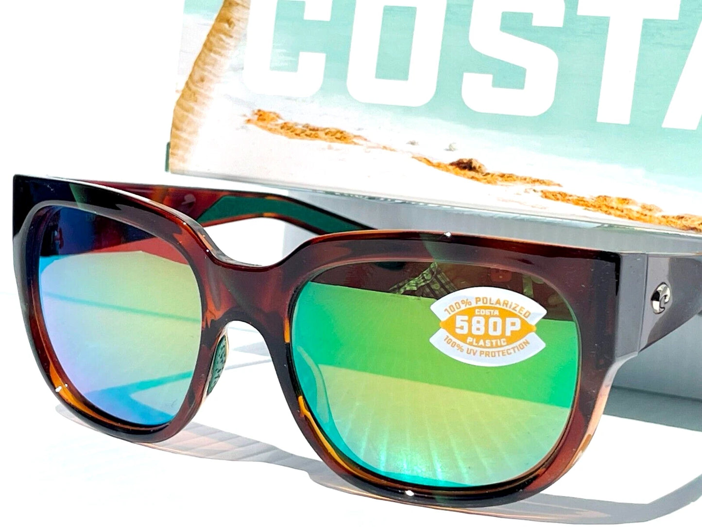 COSTA DEL MAR WATERWOMAN Palm Tortoise POLARIZED Green Mirror 580P Lens Sunglass WTW 250