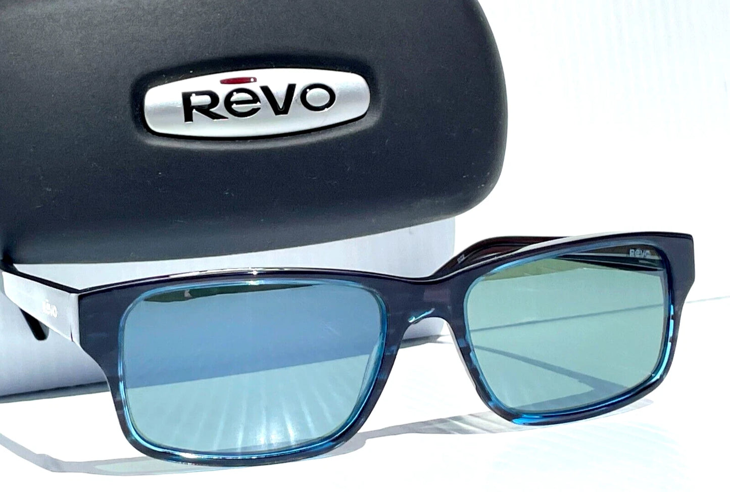 REVO FINLEY G Shiny Blue Horn POLARIZED Grey GLASS Lens Sunglass RE 1176 05 SG50
