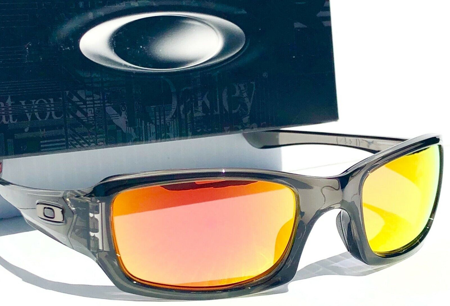 Oakley FIVES Squared in Grey Smoke Frames POLARIZED Galaxy Ruby Lens Sunglass oo9238-04 - Two-Lens Bundle!