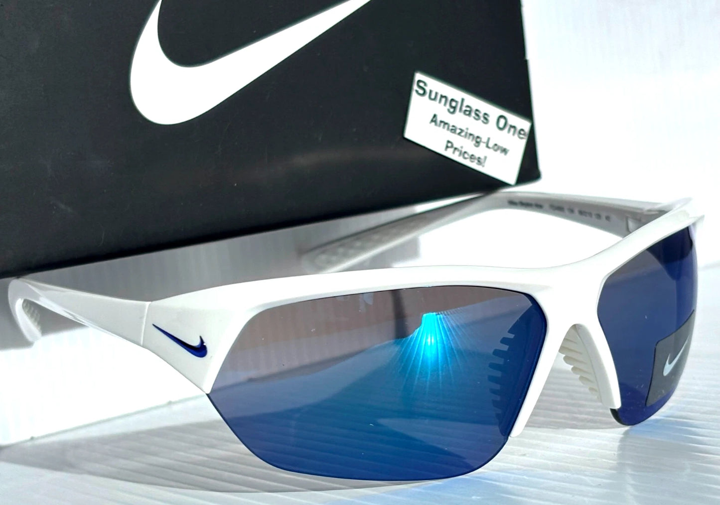 Nike SKYLON ACE Shiny White Frame UV PROTECTIVE Blue Mirror Lens Sunglass FQ4683 104