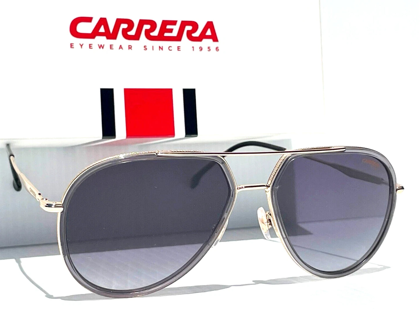 CARRERA Shiny Gold & Grey Pilot Frame Black Lens Sunglass 295/S KB790