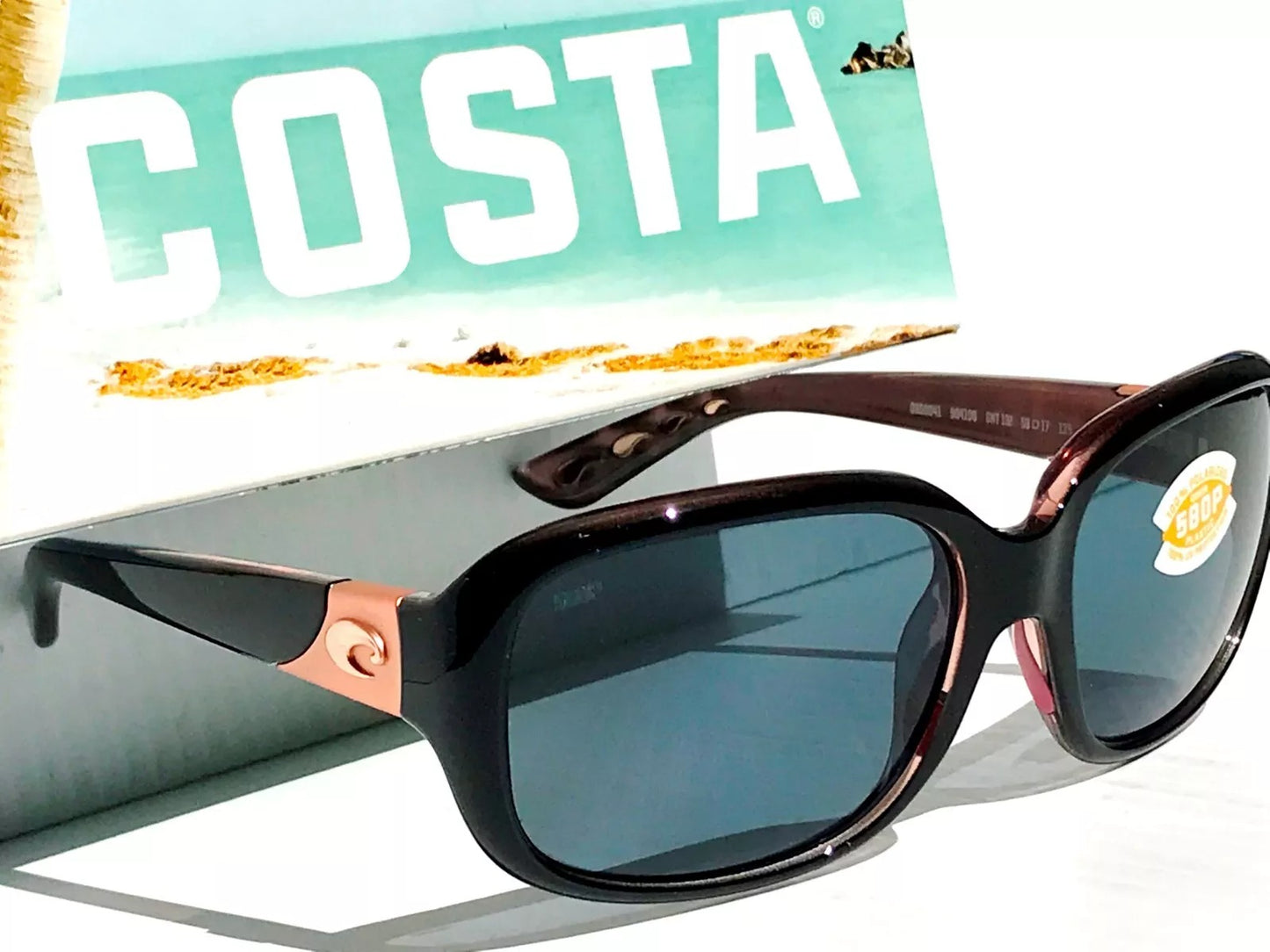 Costa Del Mar GANNET Shiny Black Hibiscus POLARIZED Gray 580P Lens Sunglass GNT 132