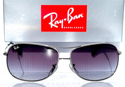 Ray Ban Shiny Silver Pilot GRADIENT Grey To Blue Lens Sunglass RB3267 003/8G