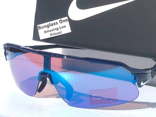 NIKE FLYFREE SHIELD TEAM Midnight Navy Frame Blue Mirror Road Lens Sunglass IF1007X 410