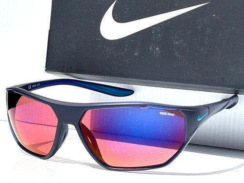 NIKE AERO DRIFT E Midnight Navy Frame Blue Mirror Road Lens Sunglass DQ0999 410