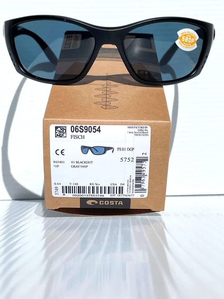 Costa Del Mar Fisch BLACKOUT POLARIZED Gray Lens 580P Sunglass FS 01 OGP