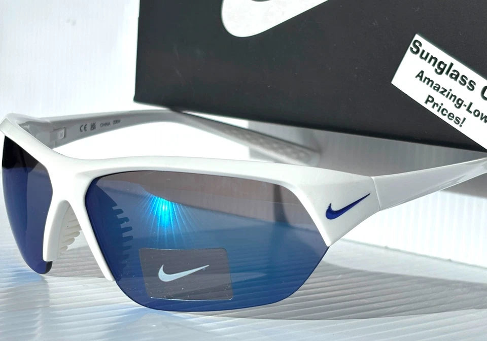 Nike SKYLON ACE Shiny White Frame UV PROTECTIVE Blue Mirror Lens Sunglass FQ4683 104