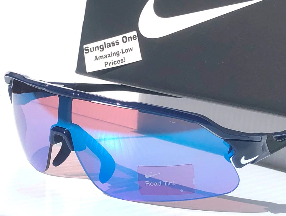NIKE FLYFREE SHIELD TEAM Midnight Navy Frame Blue Mirror Road Lens Sunglass IF1007X 410
