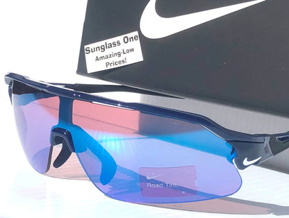 NIKE FLYFREE SHIELD TEAM Midnight Navy Frame Blue Mirror Road Lens Sunglass IF1007X 410