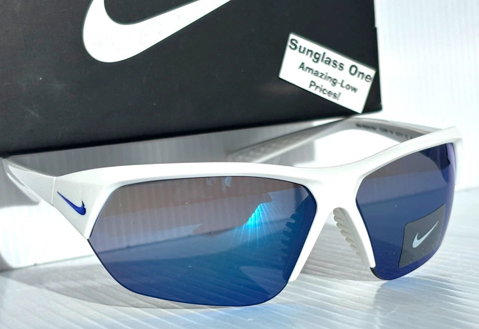 Nike SKYLON ACE Shiny White Frame UV PROTECTIVE Blue Mirror Lens Sunglass FQ4683 104