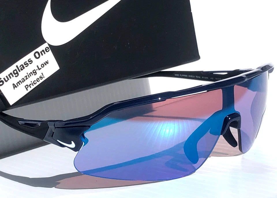 NIKE FLYFREE SHIELD TEAM Midnight Navy Frame Blue Mirror Road Lens Sunglass IF1007X 410