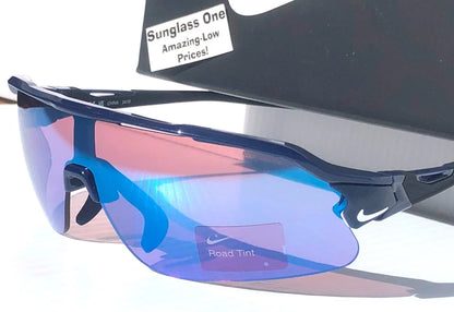 NIKE FLYFREE SHIELD TEAM Midnight Navy Frame Blue Mirror Road Lens Sunglass IF1007X 410