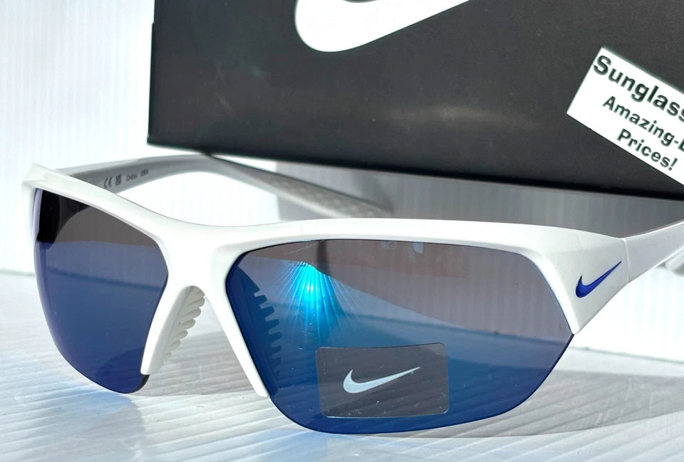 Nike SKYLON ACE Shiny White Frame UV PROTECTIVE Blue Mirror Lens Sunglass FQ4683 104
