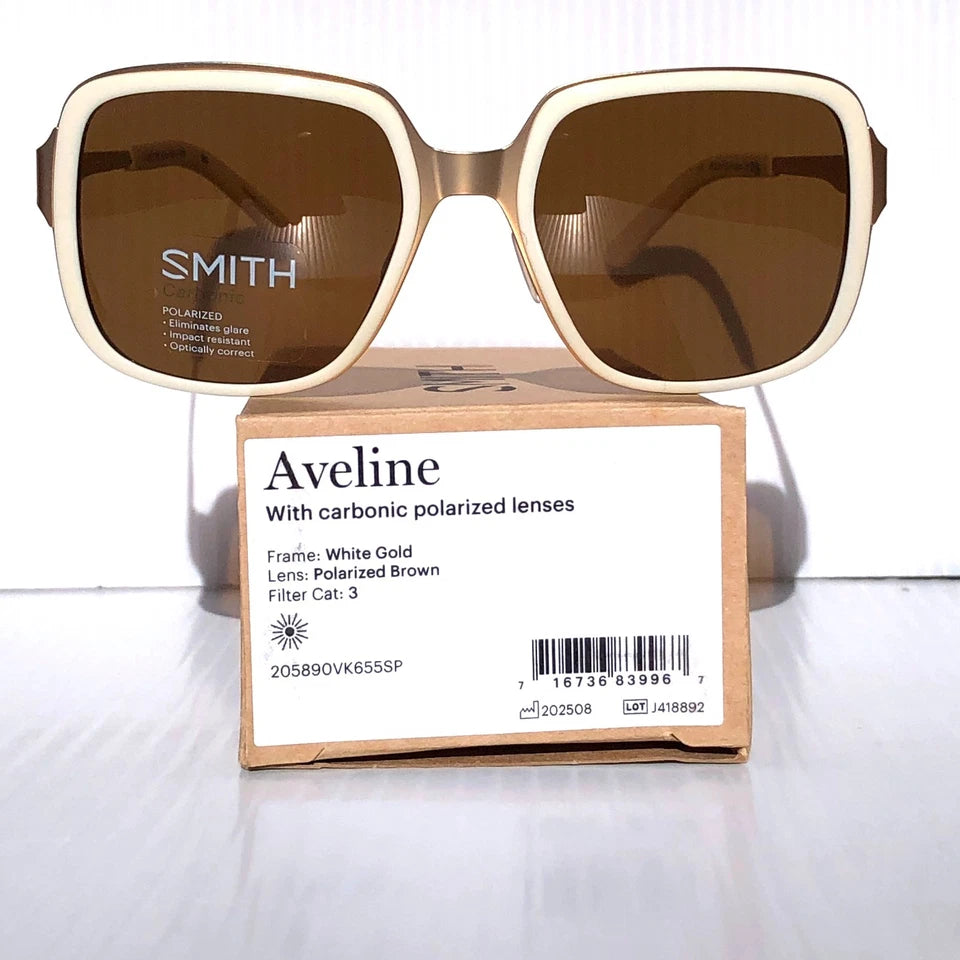 Smith Optics AVELINE White Gold ChromaPop POLARIZED Brown Lens Sunglass