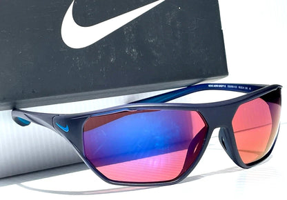 NIKE AERO DRIFT E Midnight Navy Frame Blue Mirror Road Lens Sunglass DQ0999 410
