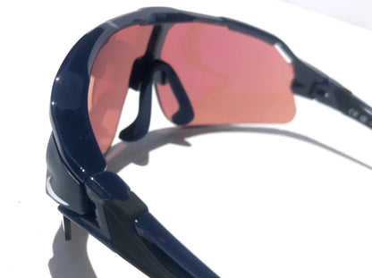 NIKE FLYFREE SHIELD TEAM Midnight Navy Frame Blue Mirror Road Lens Sunglass IF1007X 410