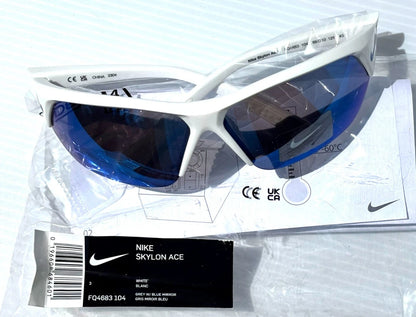 Nike SKYLON ACE Shiny White Frame UV PROTECTIVE Blue Mirror Lens Sunglass FQ4683 104