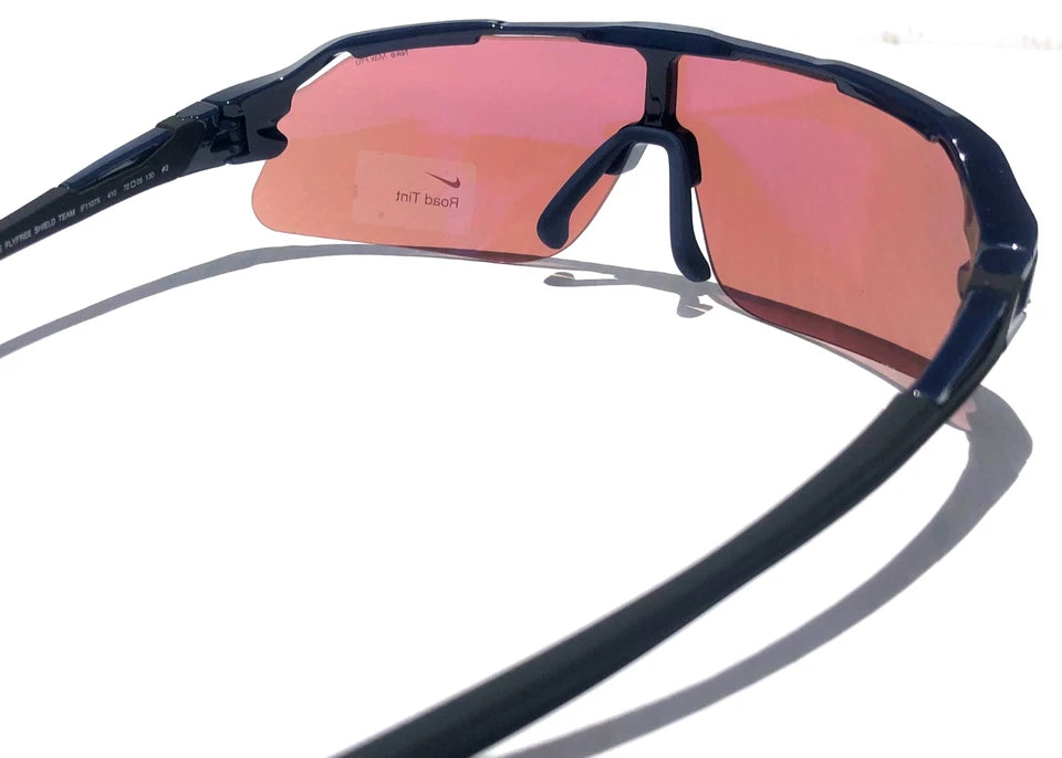 NIKE FLYFREE SHIELD TEAM Midnight Navy Frame Blue Mirror Road Lens Sunglass IF1007X 410