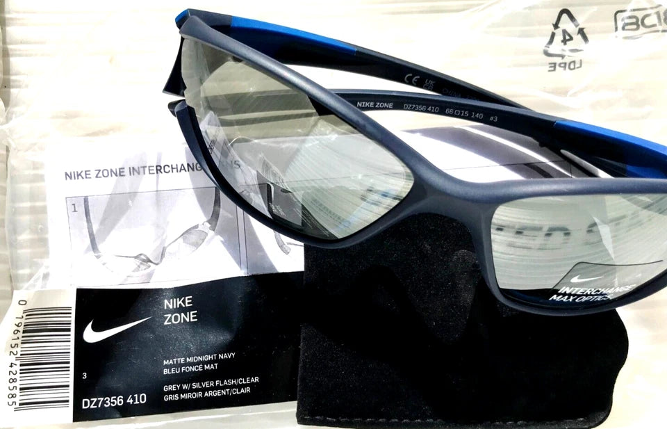 NIKE ZONE Matte Navy INTERCHANGEABLE Max Optic Silver Lens Sunglass DZ7356 410