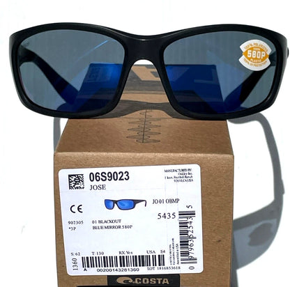COSTA Del Mar JOSE Blackout POLARIZED Blue Mirror 580P Lens Sunglass JO 01 OBMP