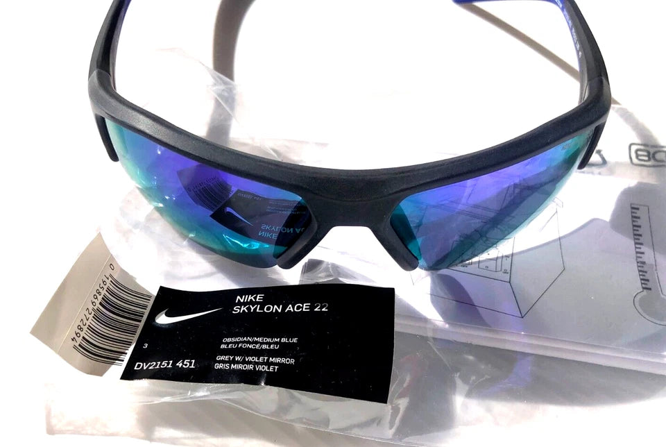 Nike SKYLON ACE 22 Obsidian GRAY Frame Violet Mirror Lens Sunglass DV2151 451