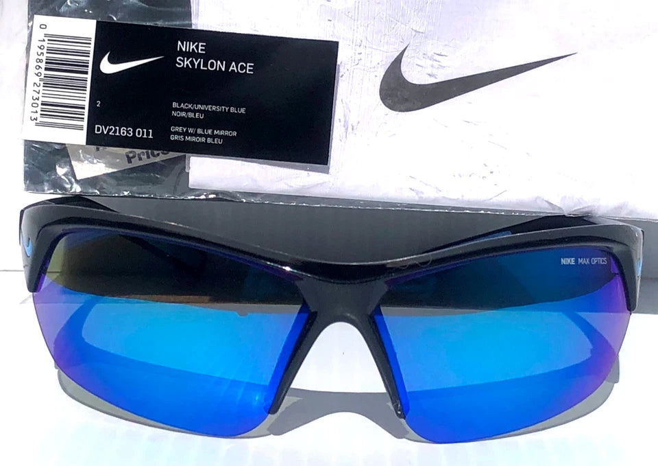 NIKE SKYLON ACE Black MAX Optics Blue Mirror Lens Sunglass DV2163 011