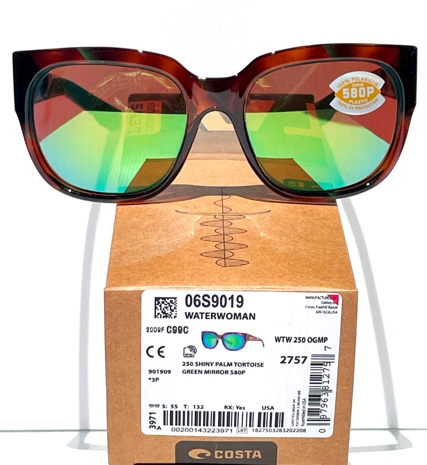 COSTA DEL MAR WATERWOMAN Palm Tortoise POLARIZED Green Mirror 580P Lens Sunglass WTW 250