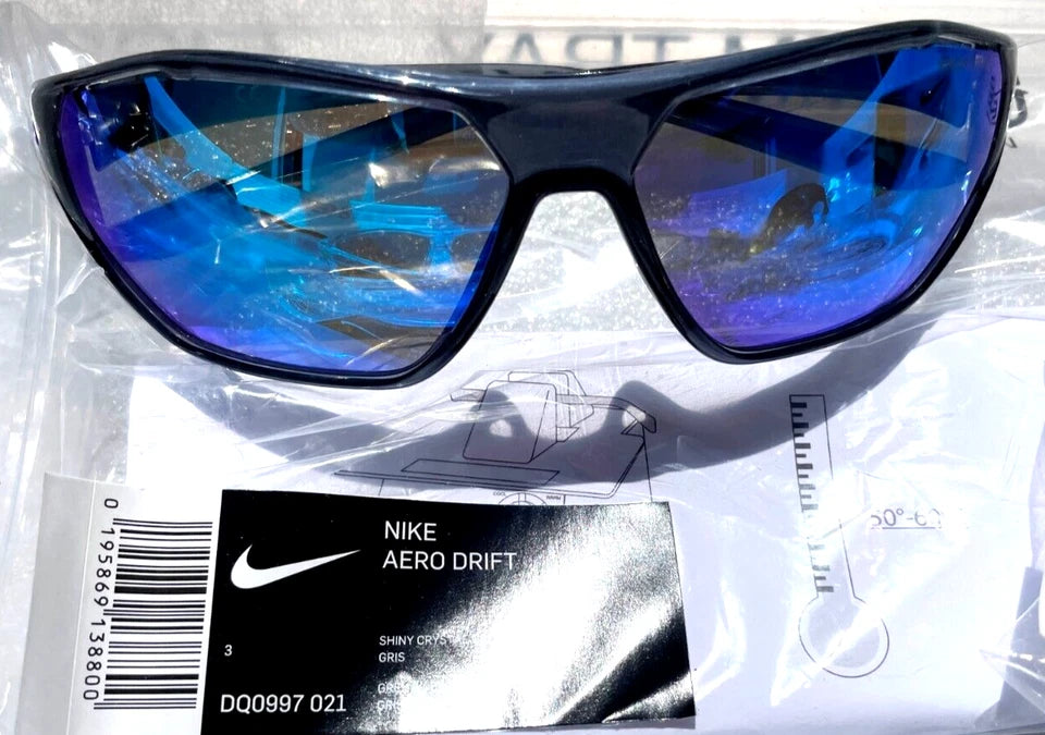 Nike AERO DRIFT Shiny Crystal Blue Frame Blue Mirror Sunglass DQ0997 021