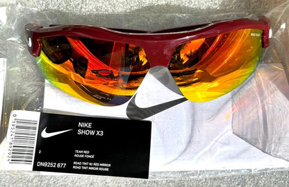 Nike SHOW X3 Team Burgundy Frame Red Mirror Road Tint Lens Sunglass DN9252 677