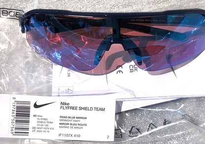 NIKE FLYFREE SHIELD TEAM Midnight Navy Frame Blue Mirror Road Lens Sunglass IF1007X 410