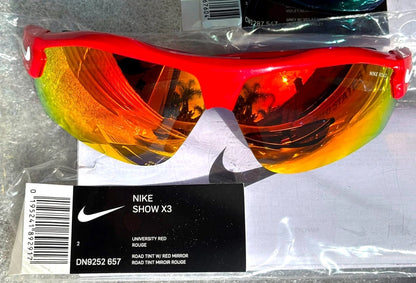 Nike SHOW X3 University Red Frame Red Mirror Road Tint Lens Sunglass DN9252 657