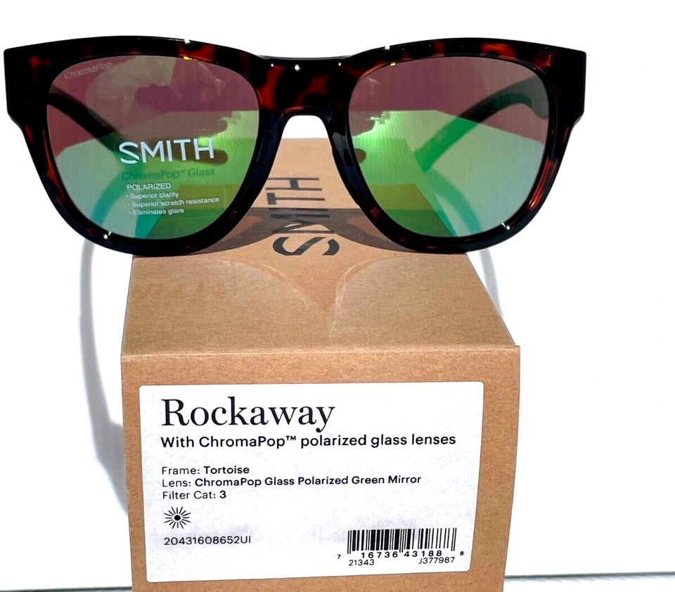 Smith Optics ROCKAWAY Tortoise ChromaPop POLARIZED Green Mirror GLASS Lens Sunglass