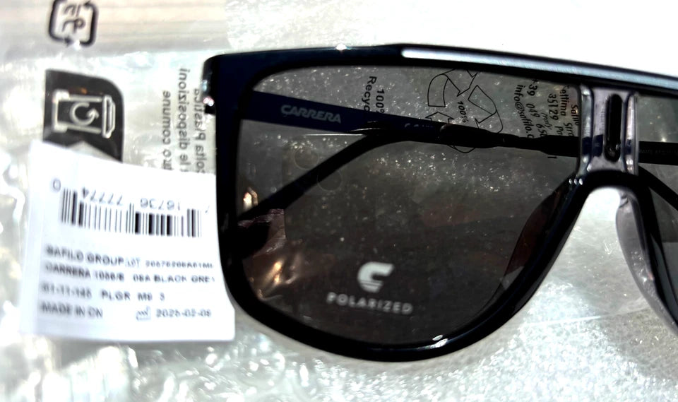 CARRERA Shiny Black Frame POLARIZED Grey Lens Sunglass 1056/S 08AM9