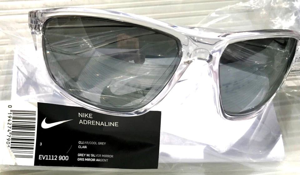 NIKE ADRENALINE Clear Grey MAX Optics Silver Mirror Lens Sunglass EV1112 900
