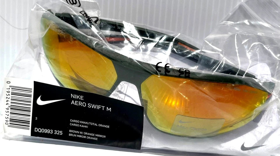 Nike AERO SWIFT Cargo Khaki Frame MAX Optics Orange Mirror Lens Sunglass DQ0993 325