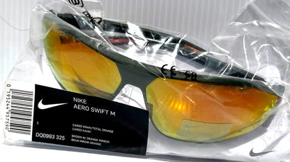 Nike AERO SWIFT Cargo Khaki Frame MAX Optics Orange Mirror Lens Sunglass DQ0993 325