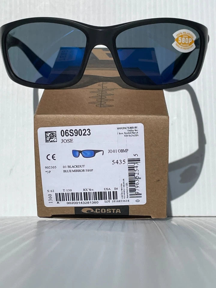 COSTA Del Mar JOSE Blackout POLARIZED Blue Mirror 580P Lens Sunglass JO 01 OBMP
