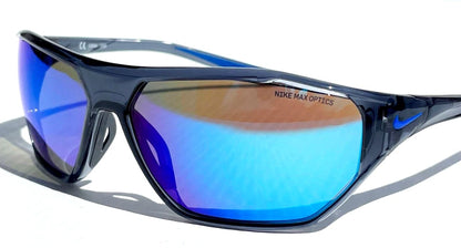 Nike AERO DRIFT Shiny Crystal Blue Frame Blue Mirror Sunglass DQ0997 021