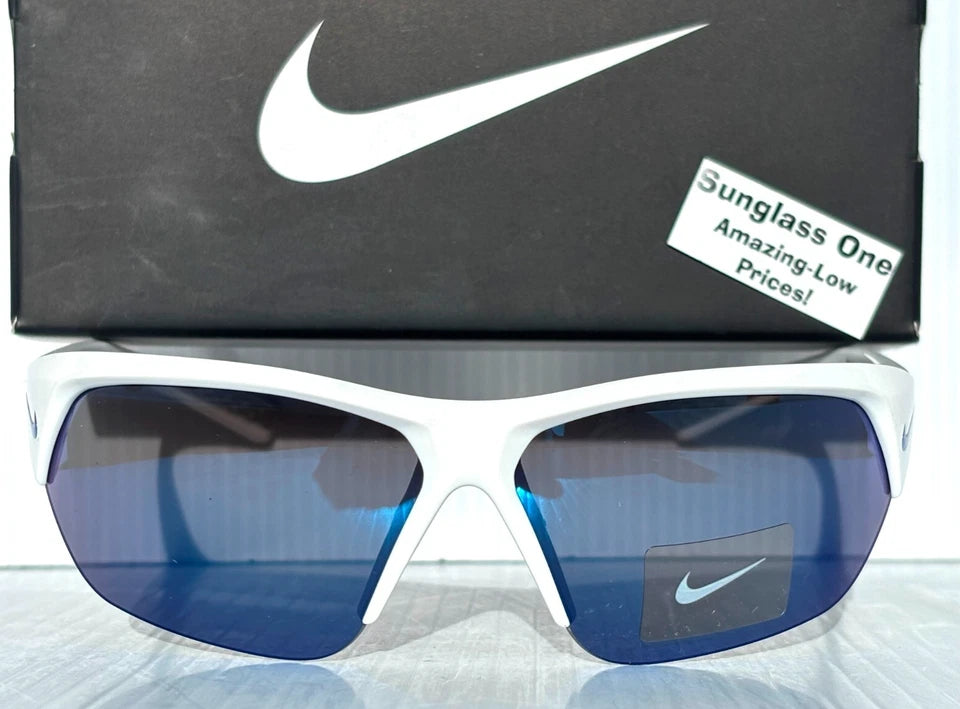 Nike SKYLON ACE Shiny White Frame UV PROTECTIVE Blue Mirror Lens Sunglass FQ4683 104