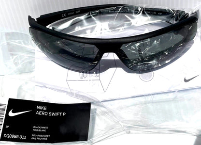 Nike AERO SWIFT Black & White POLARIZED Grey Lens Sunglass DQ0989 011